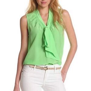 Lilly Pulitzer Lime Green Tie-Neck Blouse – 100% Silk, Size XS
